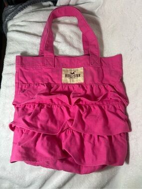 Hollister Hot Pink Ruffle Canvas Tote Bag